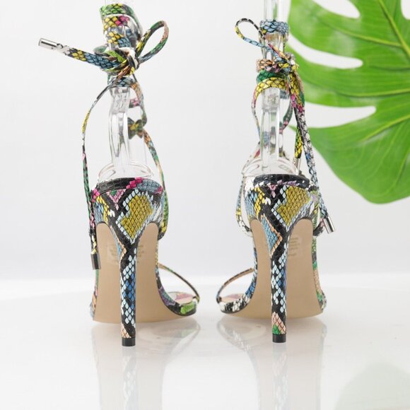 Steve Madden Womens Uplift Sandal Size 7.5 Multicolor Snake Strappy Ankle Wrap - Picture 5 of 13